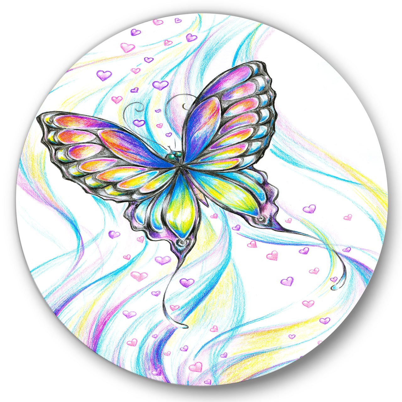 Designart - Iridiscent Butterfly - Traditional Metal Circle Wall Art